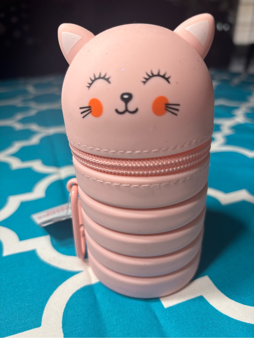New Cute Pink Cat Silicone Collapsible Pouch Travel Case